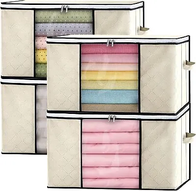Buy 4Pcs Clothes Storage Bags Zipped Organizer Underbed Wardrobe Cube Closet Boxes • 8.99£