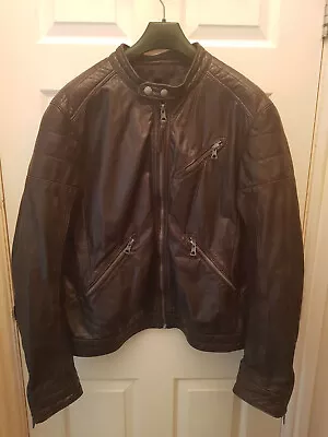 Buy Mango Biker 100% Leather Jacket, Size XXL, Dark Brown, Collarless. • 55£