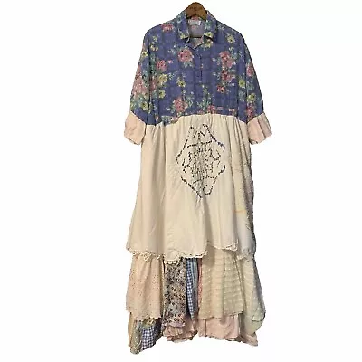 Buy Upcycled Maxi Dress M/L Prairie Cottagecore Boho Festival Gypsy Ruffle Artsy 3/4 • 152.76£