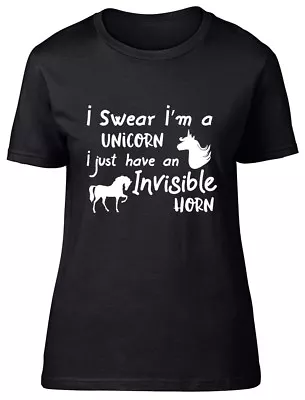 Buy I Swear I'm A Unicorn I Just Have An Invisible Horn Ladies Womens Fitted T-Shirt • 8.99£