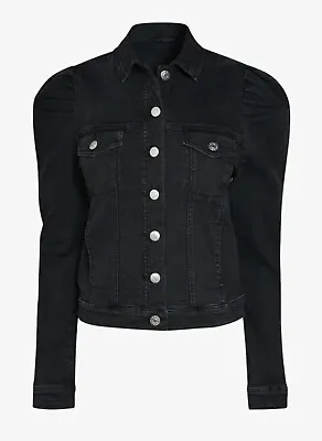 Buy Next Black Faded Puff Sleeve Denim Jacket Size 10 RRP £45.99 • 12.50£