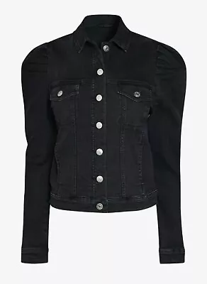 Buy Next Black Faded Puff Sleeve Denim Jacket Size 12 RRP £45.99 • 12.50£