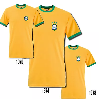 Buy Brazil 1970 1974 1978 Badge Retro Football World Cup Shirt Personalized T-Shirt • 17.95£