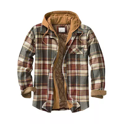 Buy Men Lumberjack Sherpa Fleece Lined Hoodie Plaid Work Jacket Hooded Flannel Shirt • 29.24£