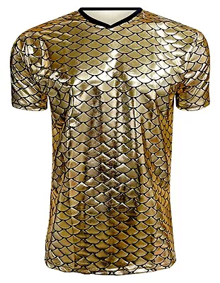 Buy Men's Metallic Shiny Fish Scale Mermaid  Silver Gold Red Green T-shirts Tops • 21.99£