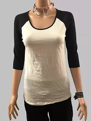 Buy Raglan T Shirt Women's White T Shirt White Contrast Black Sleeves Size Small • 15.17£