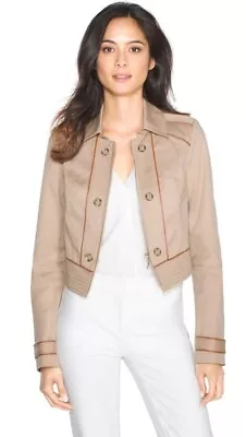 Buy White House Black Market Womens Sz 0 Cropped Tan Jacket Military Band Full Zip • 15.11£