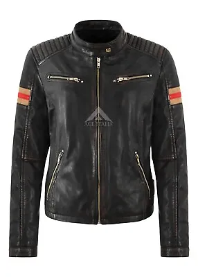 Buy Ladies Black Vintage Biker Leather Jacket Classic Fitted Motorbike Style Jacket • 96£