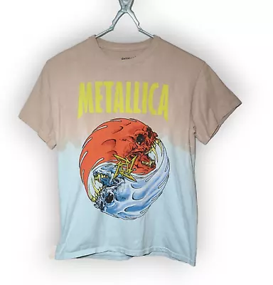 Buy Metallica Women's Grey Blue Flaming Pushead Skull T Shirt Size Small VGC • 19.99£
