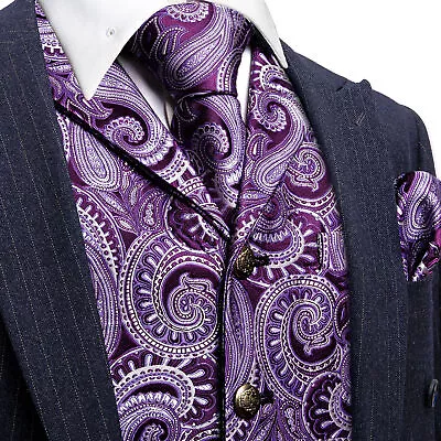 Buy UK Mens Vest Suit Paisley Floral Waistcoat Blue Black Gold Silk Tie Set Jacket • 18.99£