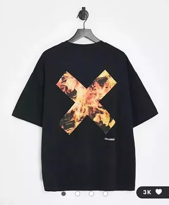 Buy ASOS COLLUSION Unisex T-shirt With Flame Logo Print In Black Size XS • 7£