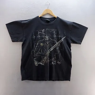Buy Wild Mens T Shirt Large Black Graphic Print Cowboy Skeleton Outlaw Cotton • 8.99£