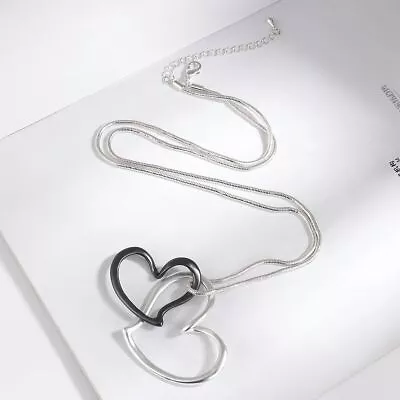 Buy Simple Interlocking Double Love Heart Long Chains Necklace Statement Jewelry • 14.52£