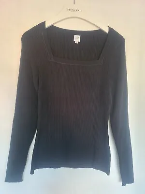 Buy John Lewis Jersey Top Size 8 Black Ribbed Square Neck Long Sleeve BNWOT RRP£25 • 10.95£