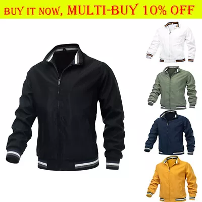 Buy Men Jacket Black Fashion Autumn Winter Stand Collar Casual Zipper Jacket Outdoor • 12.99£