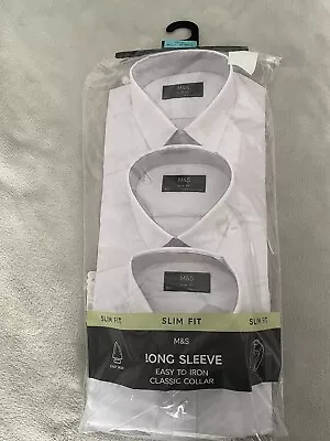 Buy M&S Mens 3 Pack White Long Sleeved Slim Fit Shirts Brand New Size 15.5 Collar • 20£