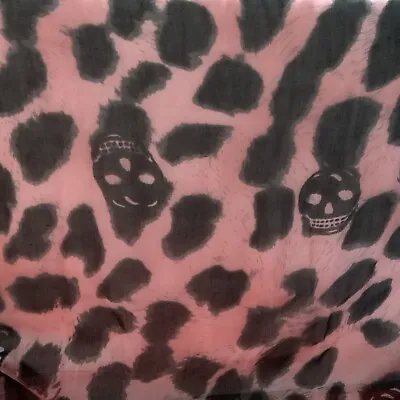 Buy Leopard Skull 💀 Print Scarf / Sarong Chiffon Pink Halloween Gothic Pre-Loved • 4.95£