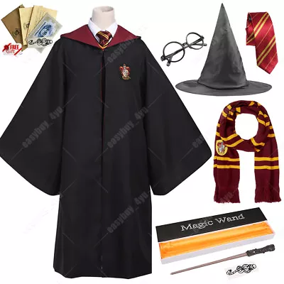 Buy Harry Potter Gryffindor Robe Cloak Tie Scarf Magic Hat Wand Kids Adults Costume • 5.59£