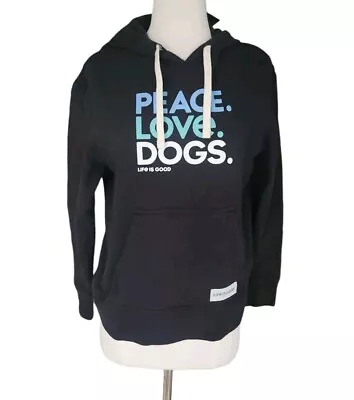 Buy Life Is Good Women's Black Peace Love Dogs Simply True Fleece Hoodie Size S • 28.93£