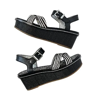 Buy Sam Edelman Tina Leather Zebra Black White Platform Wedge Strappy Sandals Size 8 • 18.94£