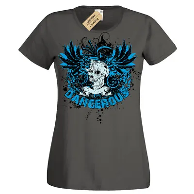 Buy Dangerous Skull Gothic Rock Biker Punk T-Shirt Womens Ladies • 10.95£
