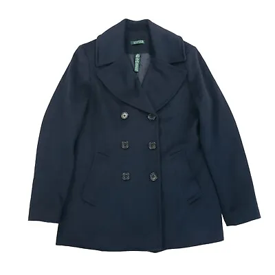 Buy Lauren Ralph Lauren LRL Wool Blend Peacoat Pea Coat Jacket Womens Size 10 Blue • 47.28£