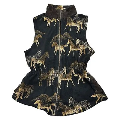 Buy Outback Fleece Gilet Jacket All Over Print Wildlife Horse Black Womens Medium • 17.99£