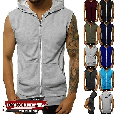 Buy Mens Sleeveless Hooded Zipper Sweatshirt Hoodie Gilet Jacket Casual Jumper Top • 5.99£