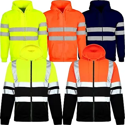 Buy Hi Viz Vis Visibility Jacket Zipped Hoodie Work Hooded Fleece Lined Sweatshirt • 17.98£