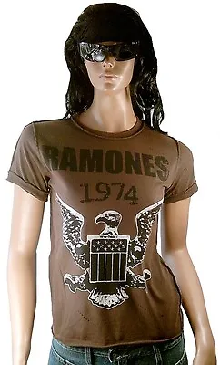 Buy Amplified Ramones 1974 Eagle Logo Hey Ho Let's Go Star Vintage Holes T-shirt L • 31.61£
