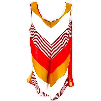 Buy Mine… Womens Semi-Sheer Sleeveless Orange White Striped Tunic Top Size Small • 11.52£