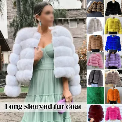 Buy Luxury Lady Faux Fur Crew Shaggy Jacket Collarless Winter Warm S-5XL Cropped Top • 53.59£