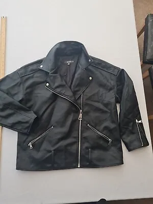Buy Ladies Leather Look Jacket Missguided Size 12 Zip Front Long Sleeve Black 089 • 26.50£