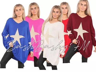 Buy Women's Ladies STAR Knitted Cardigan Oversized Long Sleeve Midi Dress Jumper Top • 19.95£