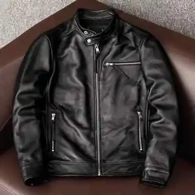 Buy Men's Leather Jacket Biker Style Real Lambskin Black Leather Moto Jacket • 98£