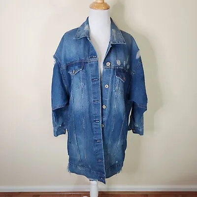Buy Highway Jeans Denim Jacket Women's Size Large Long Coat Distressed Y2K • 14.25£
