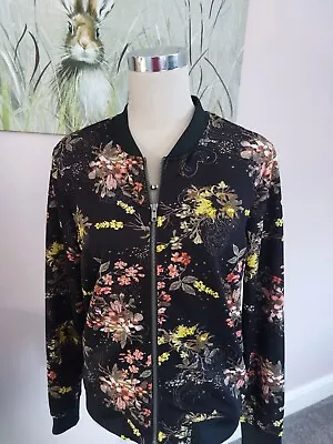 Buy Ladies Esmara Lightweight Jacket Bomber Jacket Size 12/14 Tall Blk Floral Design • 12.99£