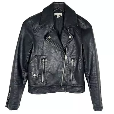 Buy Topshop Women's Faux Leather Biker Jacket 2 Black Full Zip Long Sleeve Outdoor • 28.41£