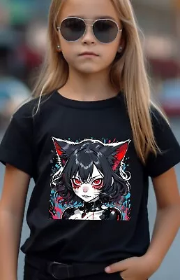 Buy Vampire Girl Halloween Anime Witch Black Cat T Shirt Boy Girl MESSAGE ME SIZE UK • 8.99£