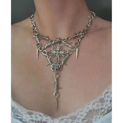 Buy Gothic Necklace For Women Men Jewelry Pendant Punk Barbed Wire • 7.44£