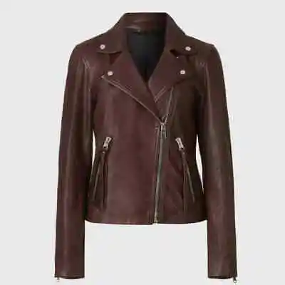 Buy NEW AllSaints Dalby Leather Biker Jacket In Dark Red - Size US 6 #SJ507 • 250.93£