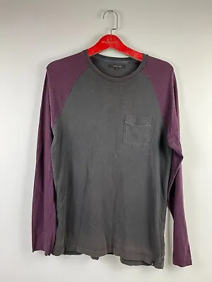 Buy Labe1 Lab Mens Raglan Long Sleeve T Shirt Washed Black/Purple - Medium • 7.99£
