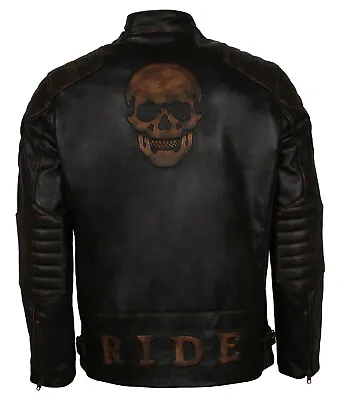 Buy Mens Skull Embossed Leather Jacket Biker Motorcycle Gear Moto Outerwear Fashion • 143.99£