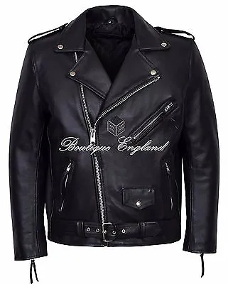 Buy New BRANDO FRINGE Black Men's Motorcycle Biker Cowhide Real Leather Jacket MBF • 99£