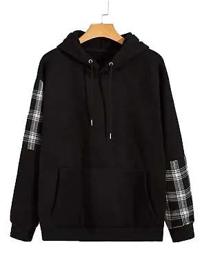 Buy Men's Hoodies, Pullover Hoodies For Men UK Plaid Hooded Sweatshirt Long Sleeve • 14.99£