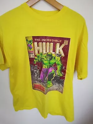Buy The Incredible Hulk T Shirt Large Yellow Graphic Print Short Sleeve Cotton Mens • 5.80£