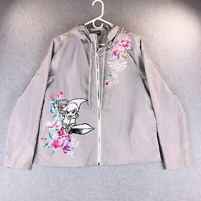 Buy The Legend Of Zelda Zip Up Windbreaker Jacket Womens XL Gray Floral Anime Hooded • 31.81£