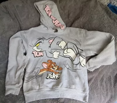 Buy Tom And Jerry Cartoon Womens Heather Gray Graphic Print  Pullover Hoodie Size M • 15.12£
