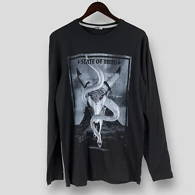 Buy PEP&CO Mens Black Long Sleeve T-shirt 'State Of Mind' Skull/Snake Print SIZE M • 6.95£