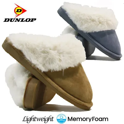 Buy Ladies Dunlop Memory Foam Slippers Winter Warm Comfort Slip On Mules Shoes Size • 9.95£